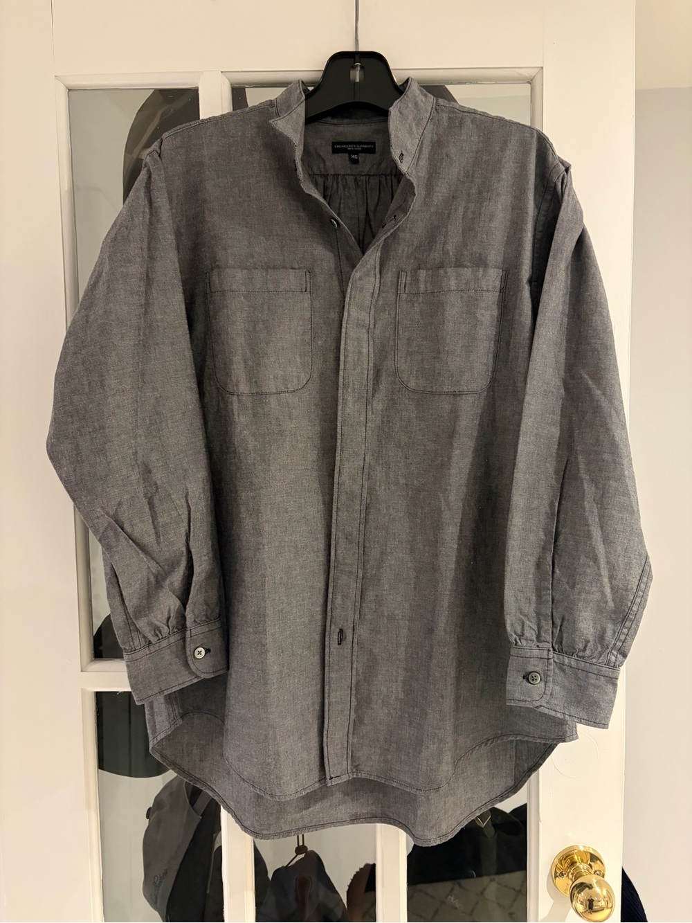 Engineered Garments Men's Collarless Casual Button-Down Shirt in Gray